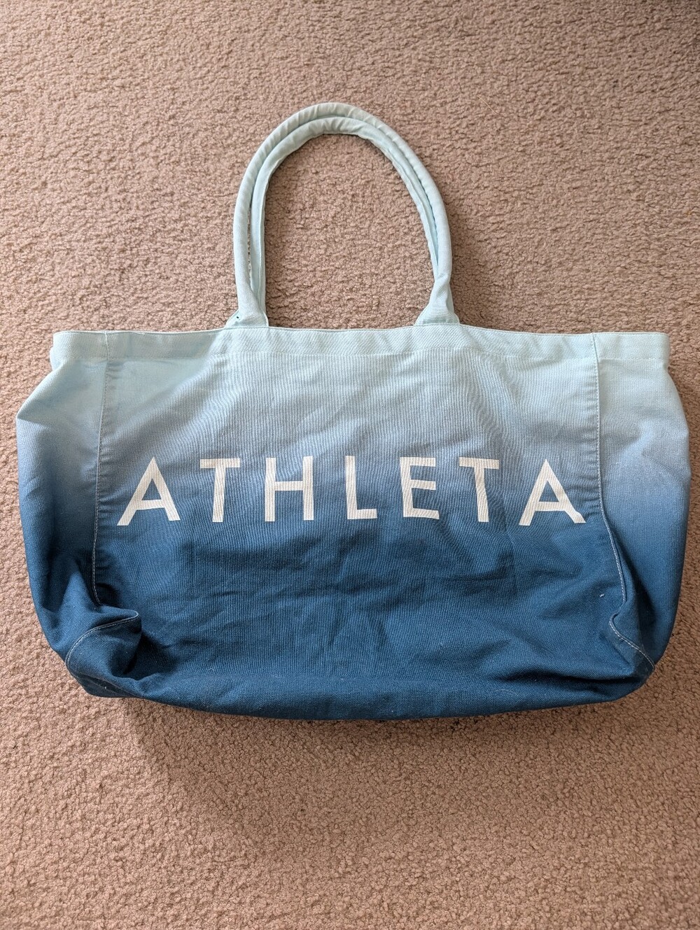 Athleta Ombre Blue Canvas Tote Bag with White Logo